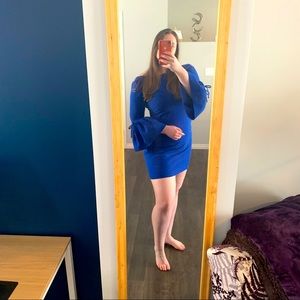 Electric Blue Eliza J Dress with Dramatic Bell Sleeves